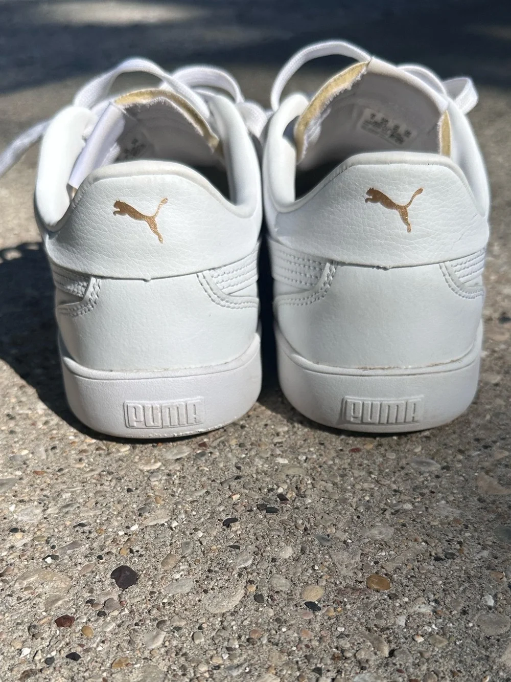 Men’s Puma White Leather Sneakers with Gold Branding